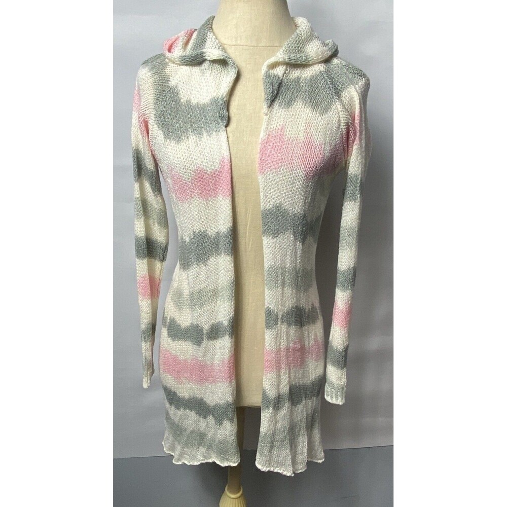 Olivia M Women Hodded Long Knit Open Cardigan Size M